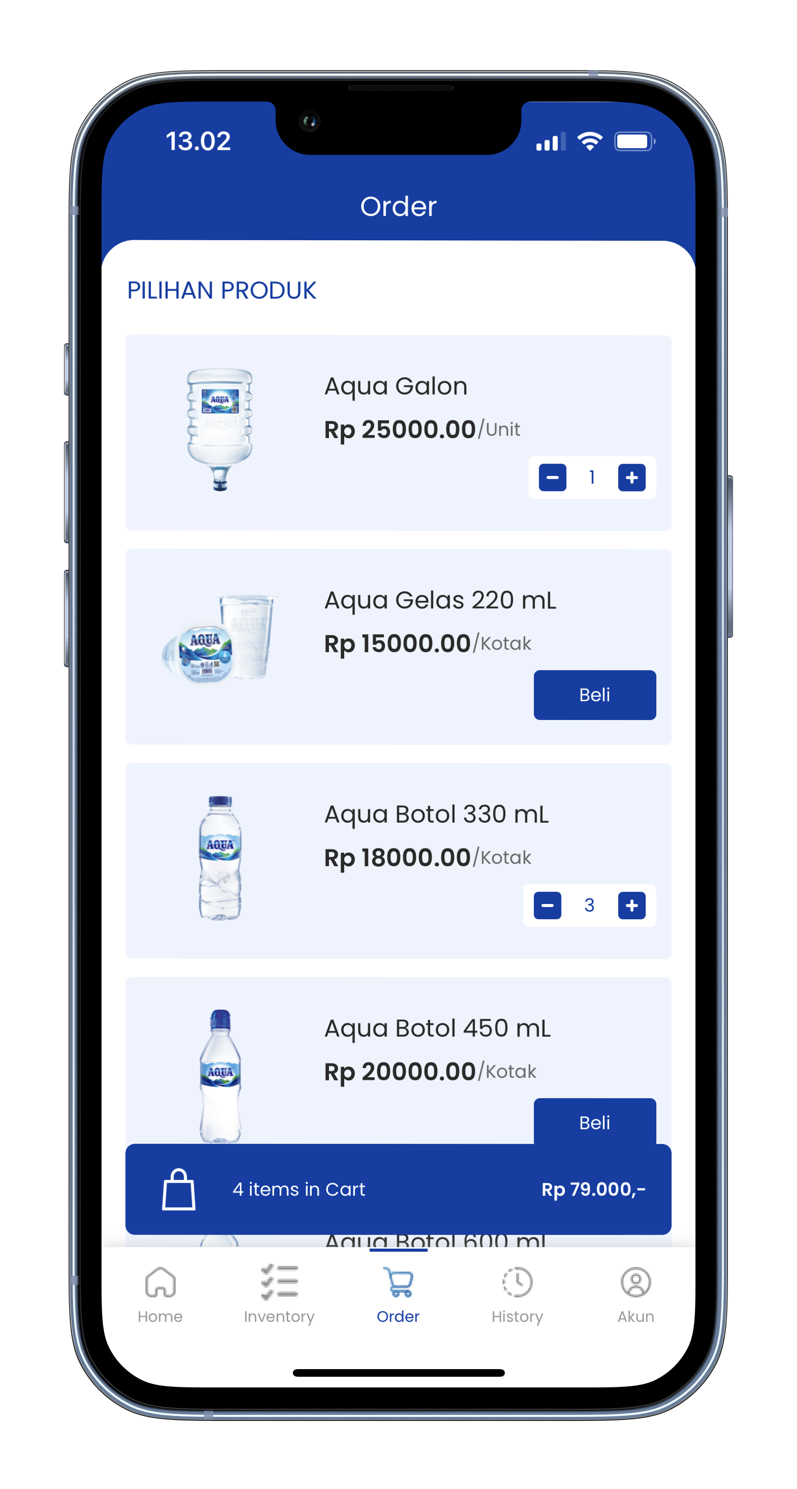 Mitra AQUA inventory screen