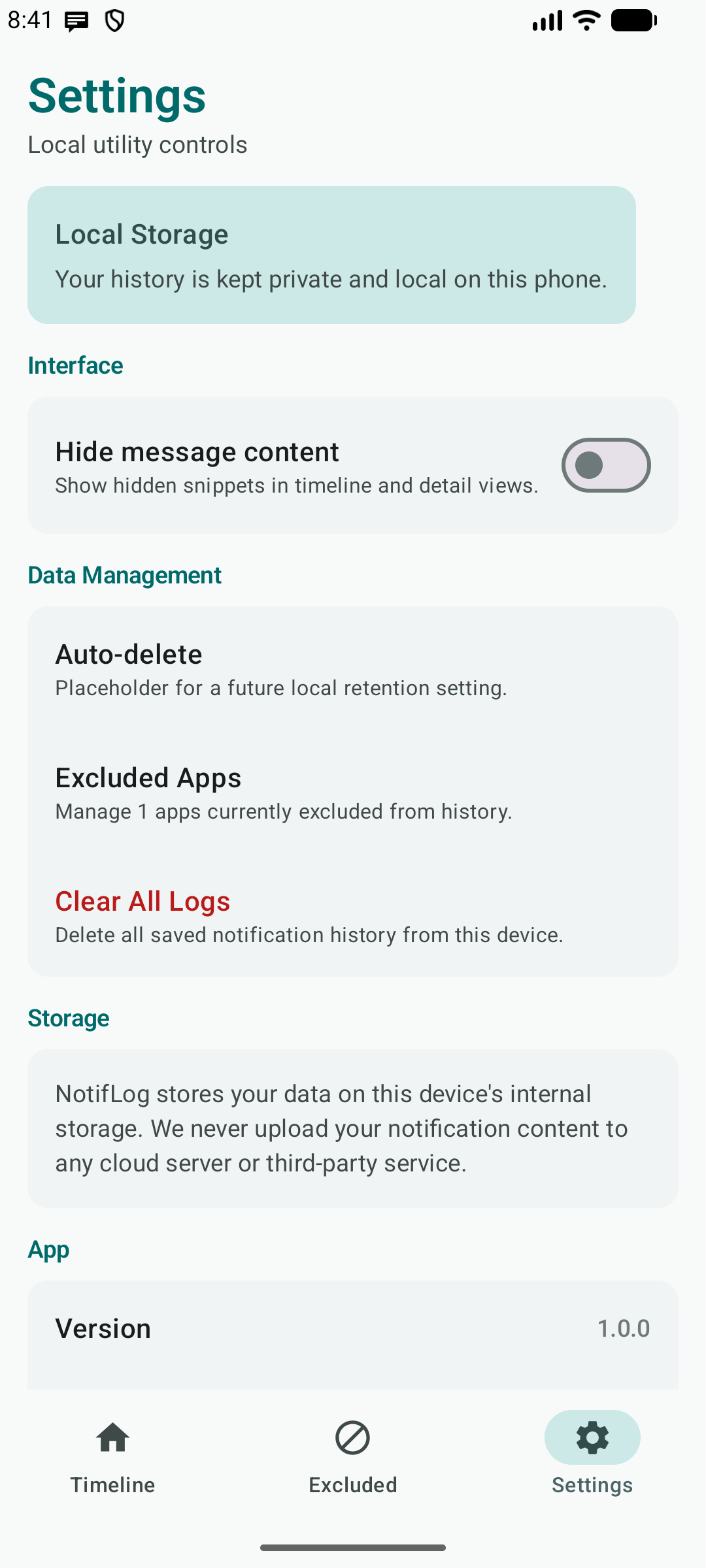 NotifLog settings screenshot