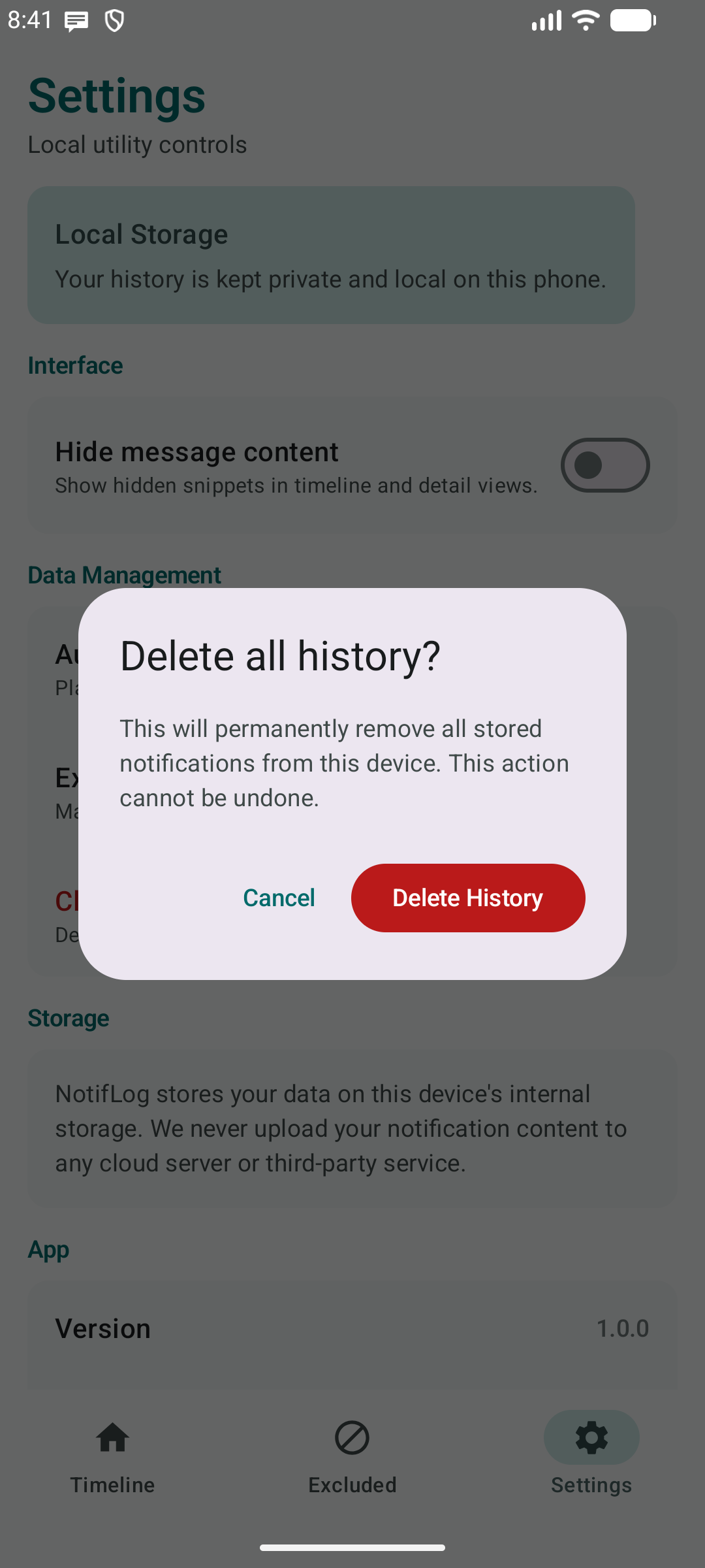 NotifLog clear history screenshot