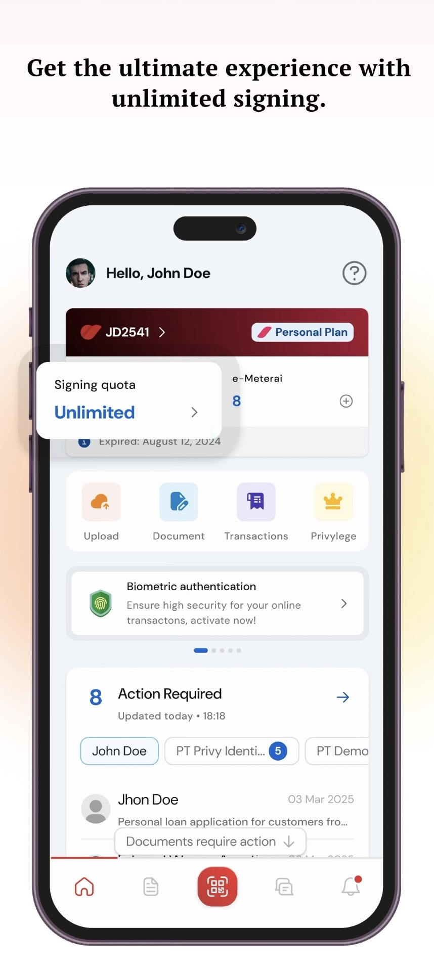 Privy app dashboard showing the Upload option menu