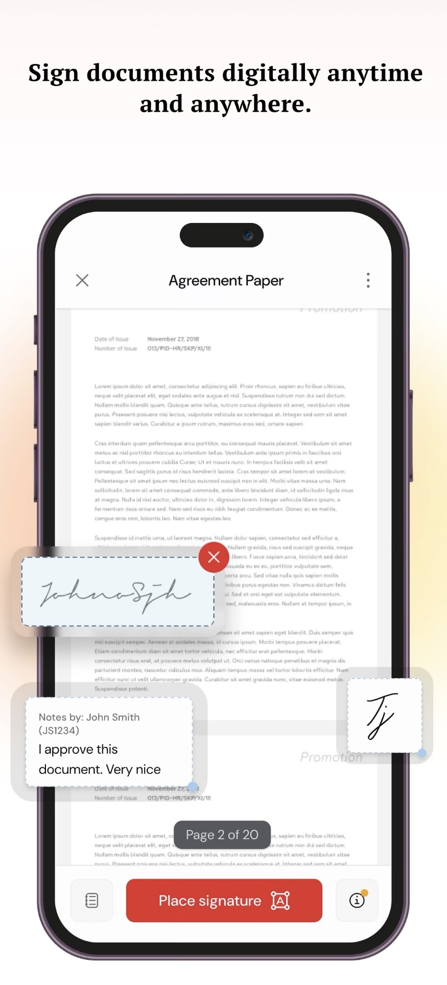 Privy document signing screen with signature and annotation placement