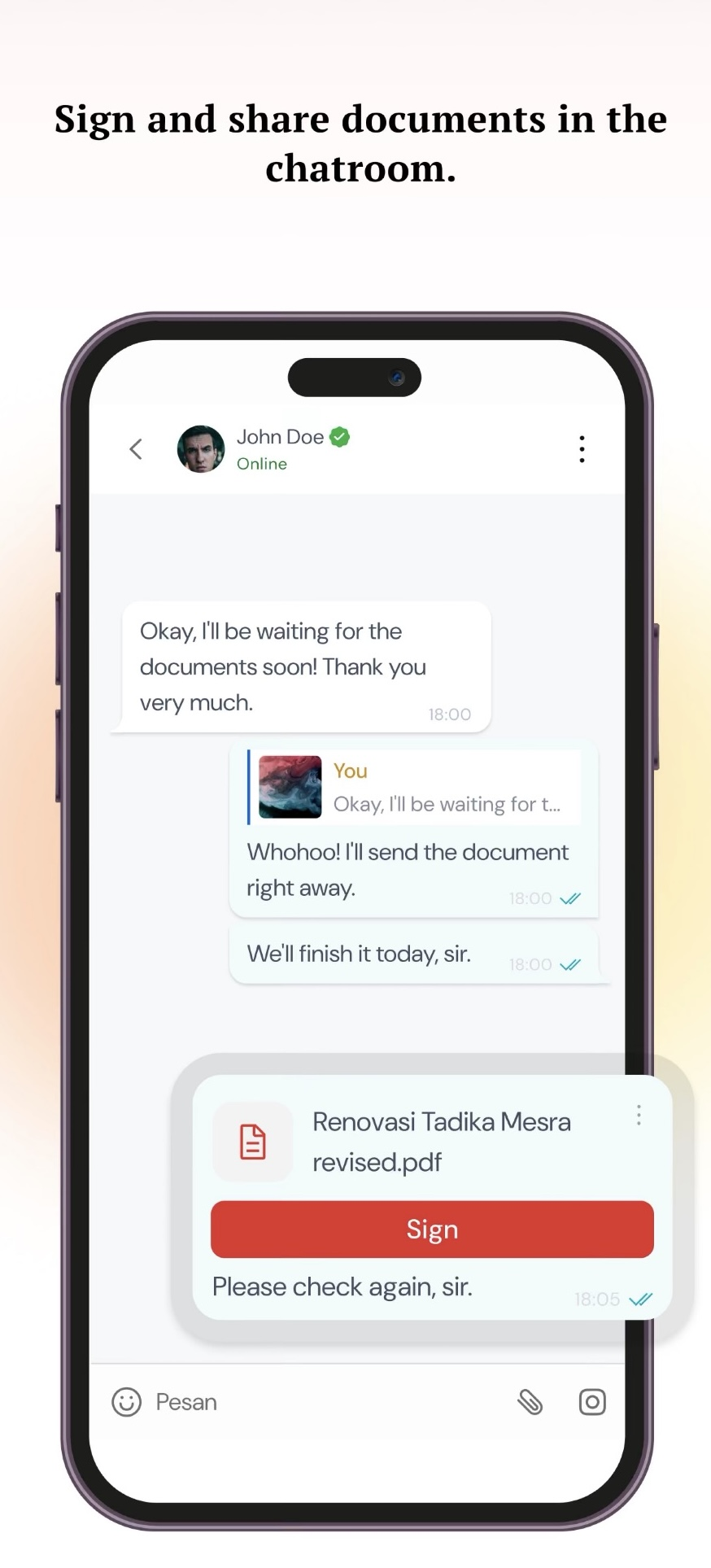 Privy chat room showing document status updates